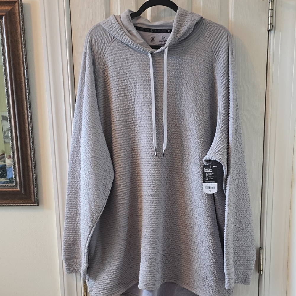 XERSION BRAND MENS BIG & TALL GREY LONG SLEEVE TEXTURED PULLOVER HOODIE SIZE 2XL